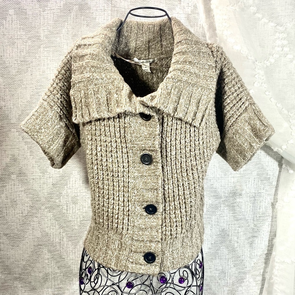 Kenneth Cole tan knit shirt sleeve button up cardigan size XS